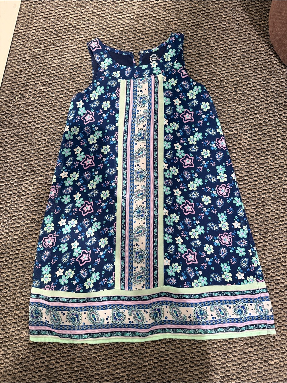wonder nation Navy Floral Paisley A-Line Dress with Mint & Pink Accents